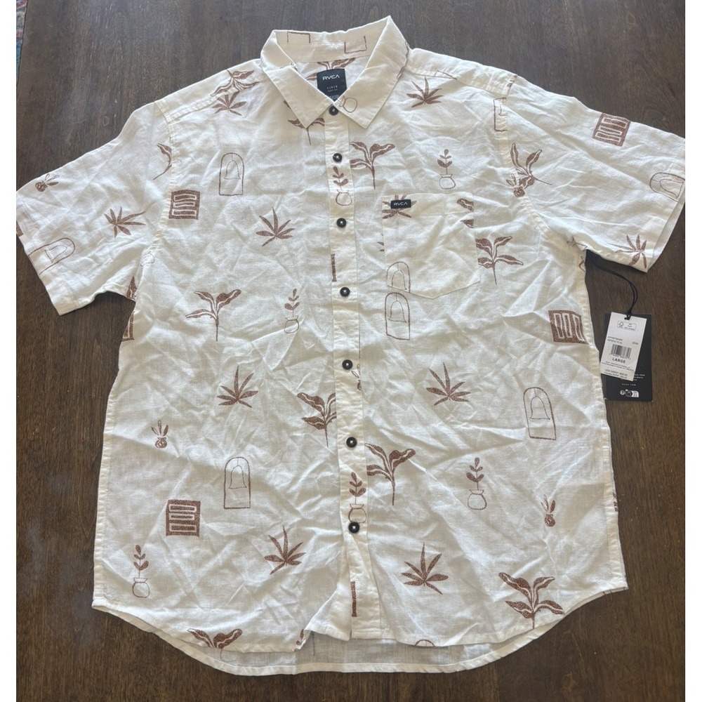 RVCA Men's Artifacts Short Sleeve Shirt Brown Large
